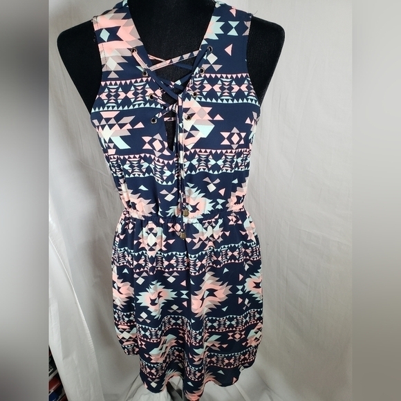 Rue 21 Navy Multicolored Aztec Print Sundress Sz M - Picture 2 of 11